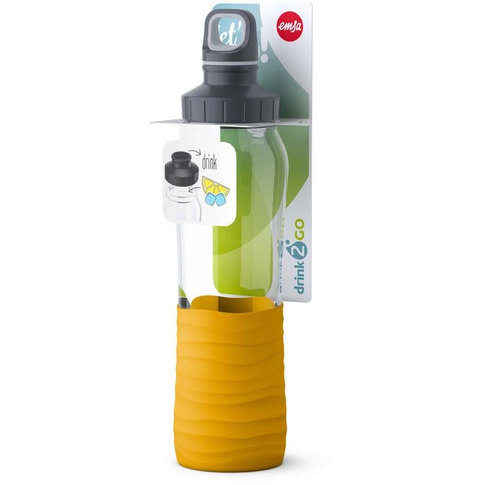Emsa Trinkflasche Drink2Go Glas N3100800, 0,7 L, Glas, Transparent / Gelb – Bild 8