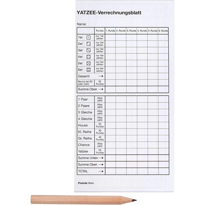 Piatnik Würfel 296659, Würfelpoker-Set, 5 Augenwürfel, Würfeltablett, Block & Lederbecher – Bild 4