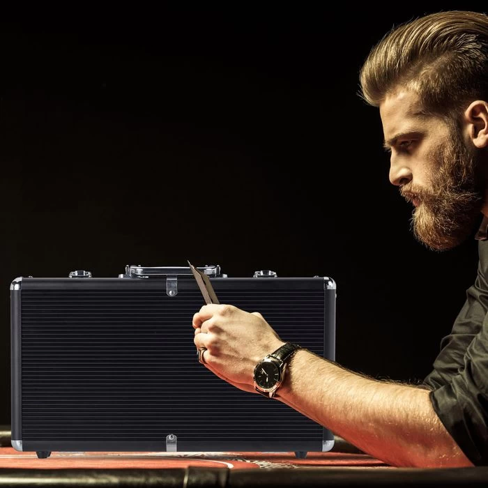 Relaxdays Pokerkoffer 300 Chips Ohne Wert, Alu-Koffer, Schwarz, Abschließbar, 2 Decks – Bild 8