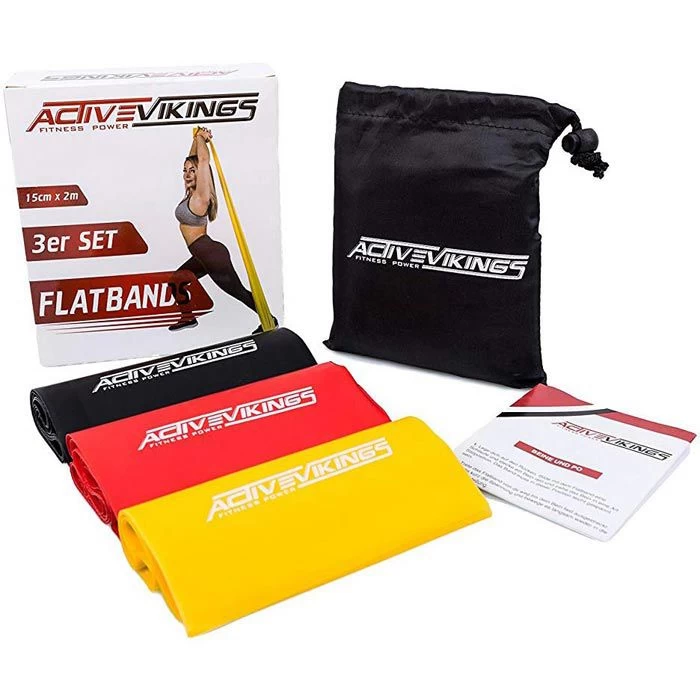 ActiveVikings Fitnessband Flatbands Set 2m, Leicht, Medium, Stark, 3 Stück – Bild 5