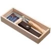 Opinel Klappmesser No.10 Inox Slim-Line, Set, Mit Leder-Etui, Klingenlänge 9,5cm, Olive, Braun