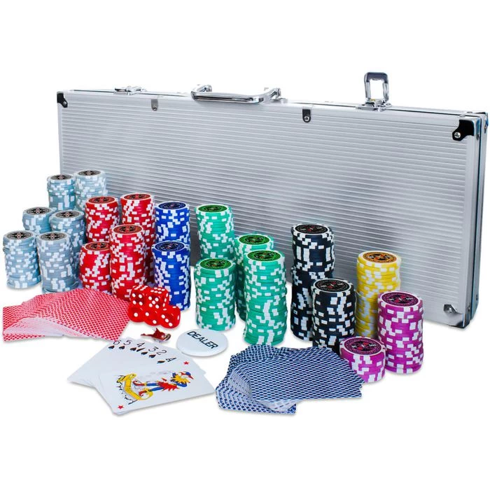 Eaxus Pokerkoffer 92110, 500 Chips, Aluminium-Koffer, 2 Decks, Dealer Button, Würfel