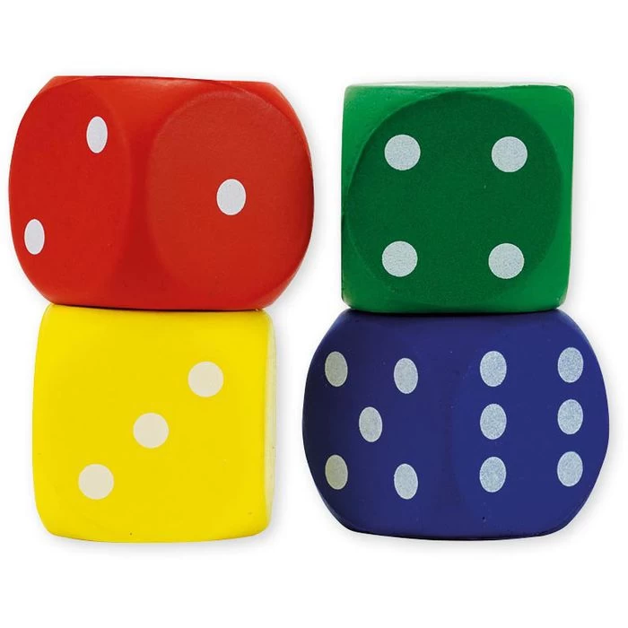 TimeTex Würfel 93607, Flüster-Würfel, Bunt, Augenwürfel, 40mm Kantenlänge, 4 Stück