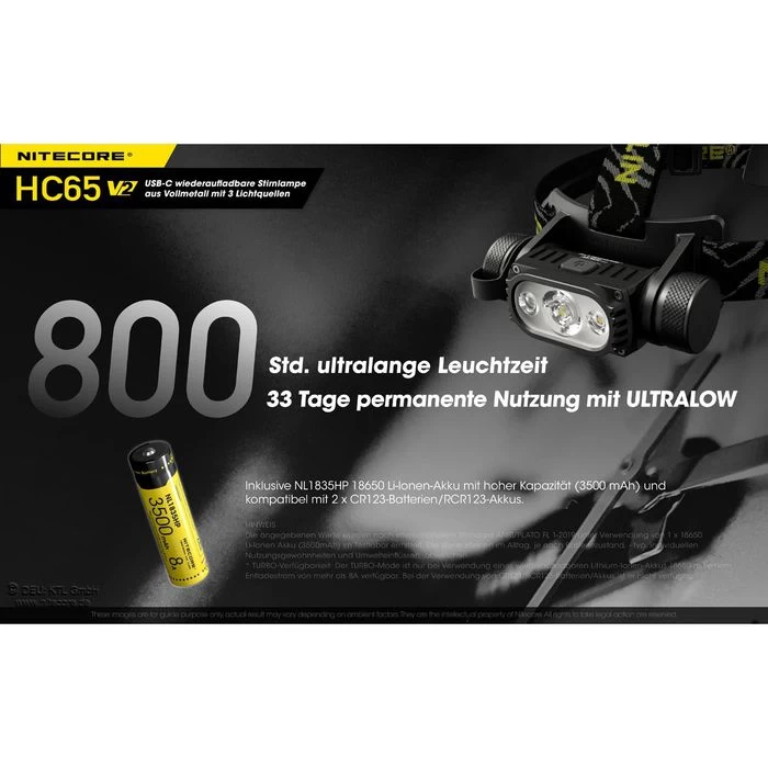 Nitecore Stirnlampe HC65 V2 LED, 1750 Lumen, USB, Akku, Rotlicht, Wasserdicht – Bild 4