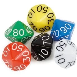 TimeTex Würfel 93637 Zehner 00-90, Bunt ,10-seitig, Zahlenwürfel, Ø 20mm, 6 Stück