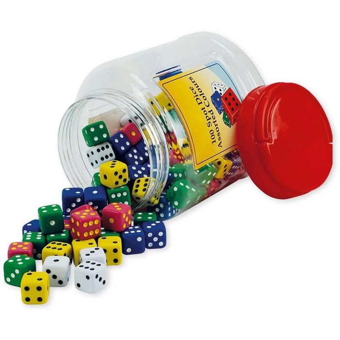 TimeTex Würfel 93601, Spielwürfel-Satz Bunt, Augenwürfel, 15mm Kantenlänge, 100 Stück