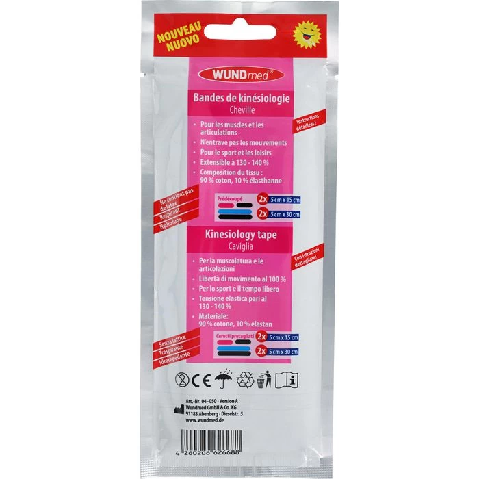 WUNDmed Kinesio-Tape Sprunggelenk, 4 Stück, 2 Größen, Wasserfest, Elastisch, Farbig Sortiert – Bild 4