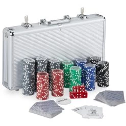Relaxdays Pokerkoffer 300 Chips, Alu-Koffer, Abschließbar, 2 Decks, Dealer Button