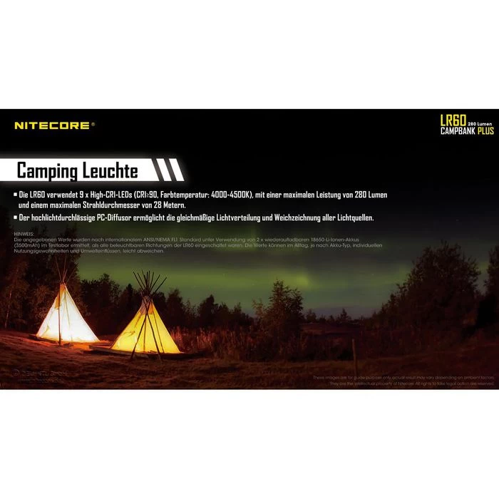Nitecore Campinglampe LR60 LED Dimmbar, 280 Lumen, Akku, Magnet, Powerbank â Bild 7