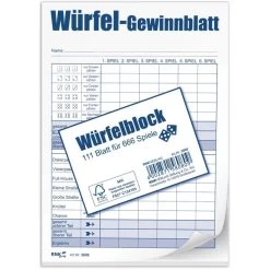 RNK Würfelspiel 5808 Würfelspiel-Gewinnblatt, Ab 8 Jahre, 2-8 Spieler, 111 Blatt, A6