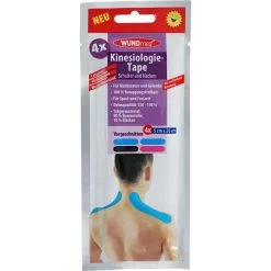 WUNDmed Kinesio-Tape Schulter Und Nacken, 4 Stück, 20 X 5 Cm, Wasserfest, Elastisch, Farbig Sortiert
