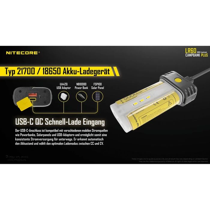 Nitecore Campinglampe LR60 LED Dimmbar, 280 Lumen, Akku, Magnet, Powerbank â Bild 6