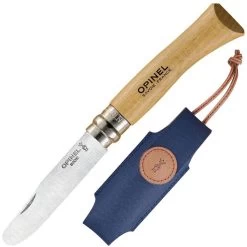 Opinel Klappmesser No.7, Kindermesser-Set, Mit Etui, Klingenlänge 7,5cm, Buche, Braun
