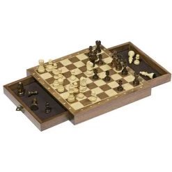 Goki Brettspiel 56919 Magnetisches Schach, Verschließbare Schubladen, Ab 7 Jahre, 2 Spieler