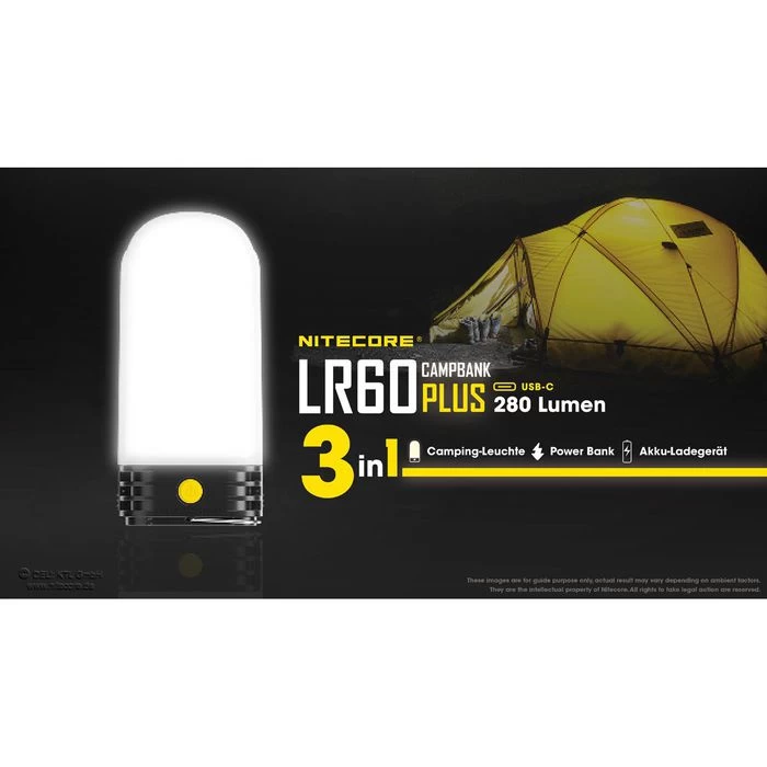 Nitecore Campinglampe LR60 LED Dimmbar, 280 Lumen, Akku, Magnet, Powerbank â Bild 2