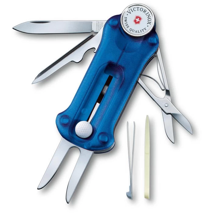 Victorinox Taschenmesser Golf Tool 0.7052.T2, Blau Transparent, 10 Funktionen