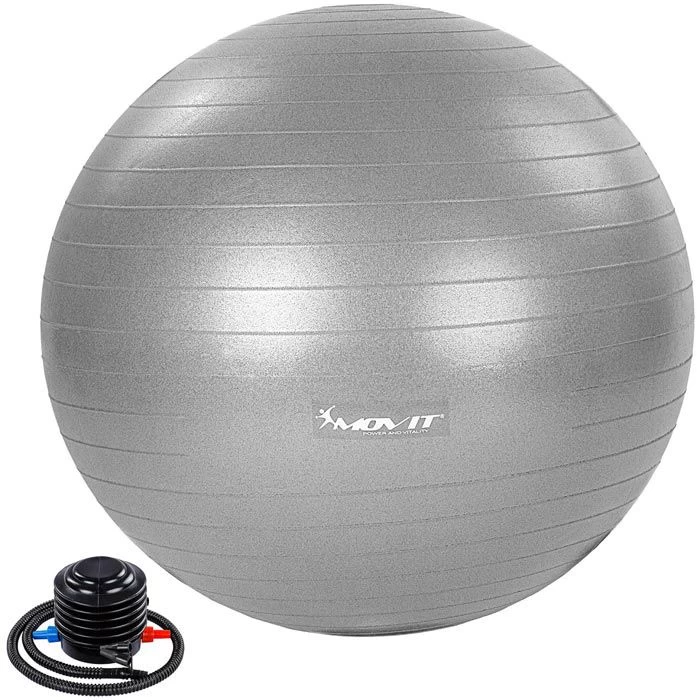 Movit Gymnastikball Dynamic Ball, 55cm, Belastbar Bis 500kg, Mit Pumpe, Silber