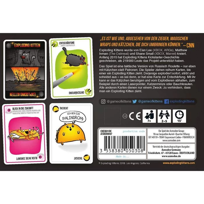 Asmodee Kartenspiel Exploding Kittens, Ab 7 Jahre, 2-5 Spieler – Bild 3