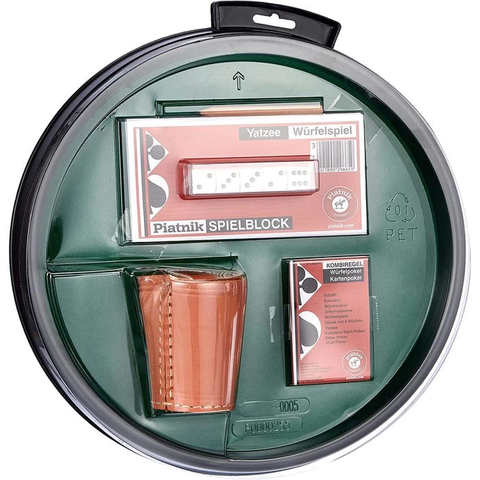 Piatnik Würfel 296659, Würfelpoker-Set, 5 Augenwürfel, Würfeltablett, Block & Lederbecher – Bild 2