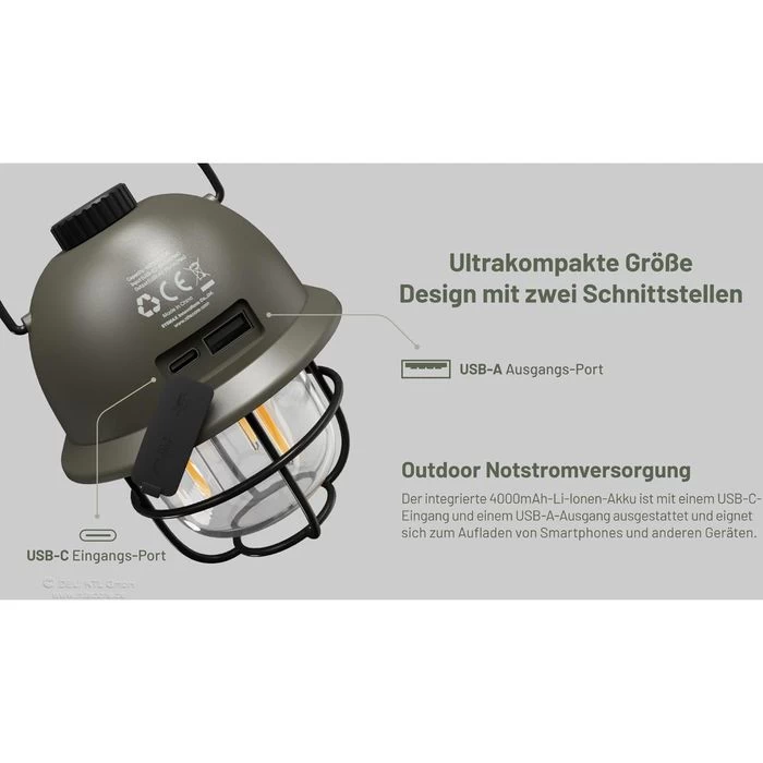 Nitecore Campinglampe LR40 Weiß LED Dimmbar, 100 Lumen, Akku, USB, Powerbank – Bild 5