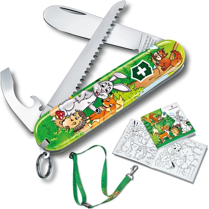 Victorinox Taschenmesser My First Tier-Edition, 0.2373.E2, Mit Nackenband Und Malbuch, Hase
