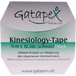 Gatapex Kinesio-Tape GroĂpackung, Schwarz, 16,5m X 5cm, Wasserfest, Elastisch