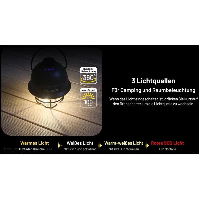 Nitecore Campinglampe LR40 Weiß LED Dimmbar, 100 Lumen, Akku, USB, Powerbank – Bild 3
