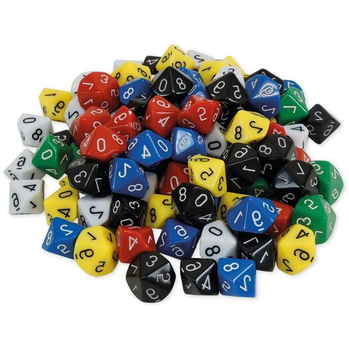 TimeTex Würfel 93636, Einer 0-9, Bunt, 10-seitig, Zahlenwürfel, Ø 20mm, 100 Stück