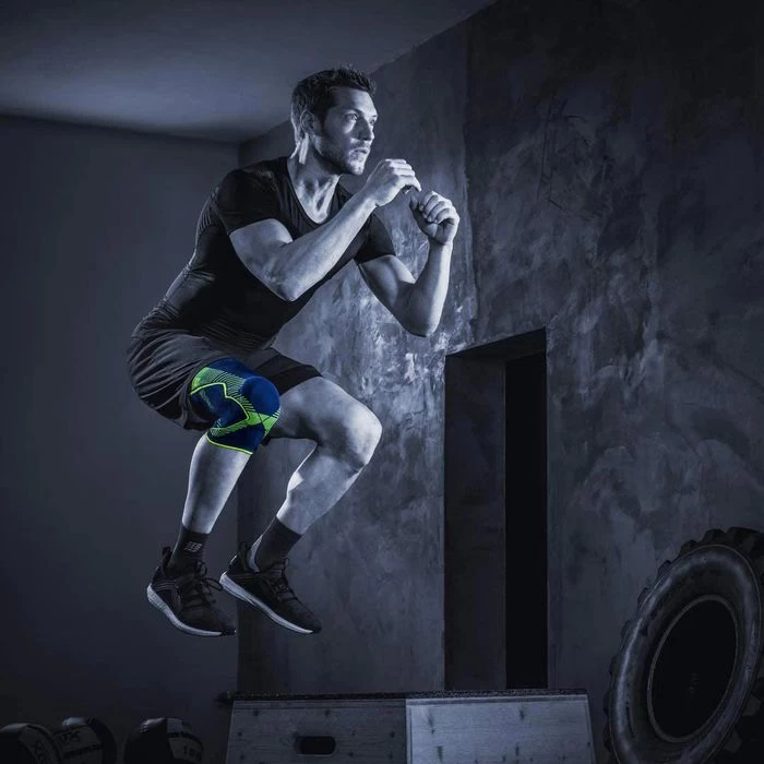 Medi Kniebandage Genumedi E+motion, Blau/grün, Mit Silikonring, Merino, Größe V – Bild 5