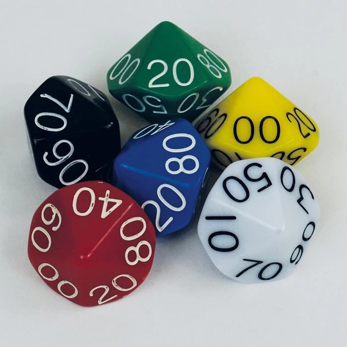 TimeTex Würfel 93637 Zehner 00-90, Bunt ,10-seitig, Zahlenwürfel, Ø 20mm, 6 Stück – Bild 3