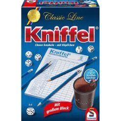 Schmidt Spiele Schmidt Würfelspiel Kniffel Classic Line, Lederbecher, Großer Spielblock & Extragroße Würfel