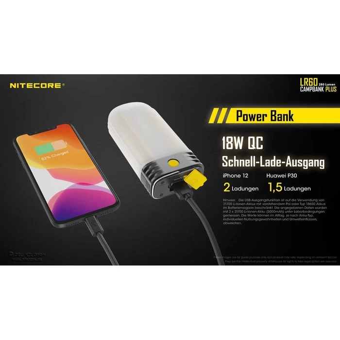 Nitecore Campinglampe LR60 LED Dimmbar, 280 Lumen, Akku, Magnet, Powerbank â Bild 4