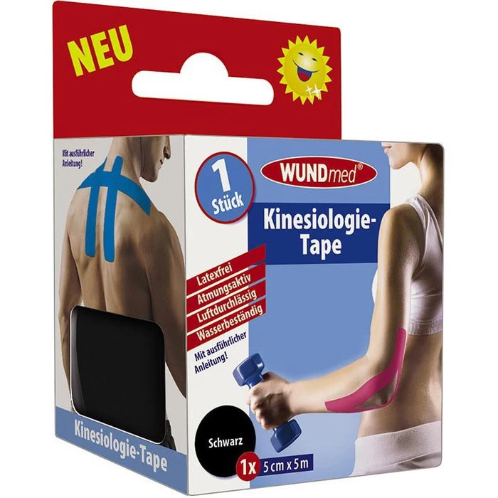 WUNDmed Kinesio-Tape Schwarz, 5m X 5 Cm, Wasserfest, Elastisch