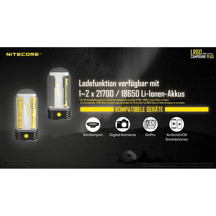 Nitecore Campinglampe LR60 LED Dimmbar, 280 Lumen, Akku, Magnet, Powerbank â Bild 5